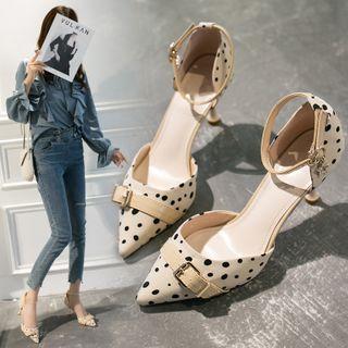 Dotted Ankle-strap Pointy-toe Pumps