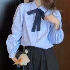 Tie-neck Blouse Light Blue - One Size