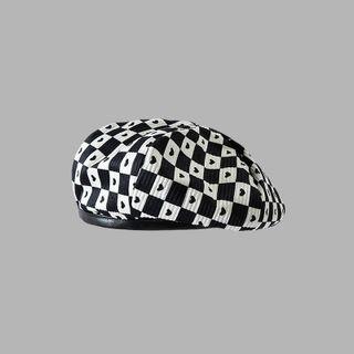 Checked Print Beret Hat
