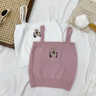 Bear Embroidered Knit Camisole Top