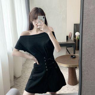 Lace Up Off-shoulder A-line Dress