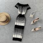 Off-shoulder Striped Slim-fit Knit Dress