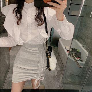 Ruffle Blouse / Drawstring Pencil Skirt