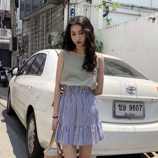 Plain Sleeveless Top / Plaid A-line Skirt