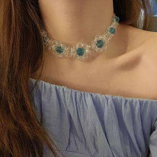 Flower Faux Crystal Choker Blue & Transparent - One Size