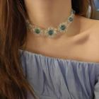 Flower Faux Crystal Choker Blue & Transparent - One Size