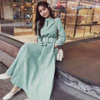 Corduroy Cut-out 3/4-sleeve Maxi A-line Skirt