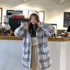 Hooded Plaid Button Coat As Shown In Figure - One Size