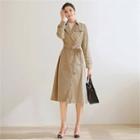 Tall Size Double-breasted Trench Coat With Belt