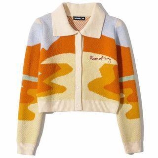 Collared Print Crop Cardigan