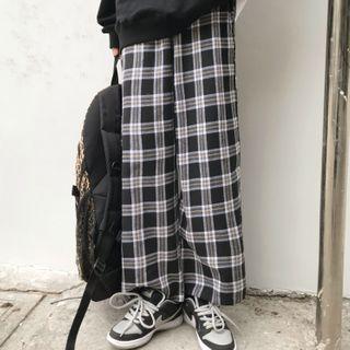 Plaid Straight Leg Pants Black - One Size