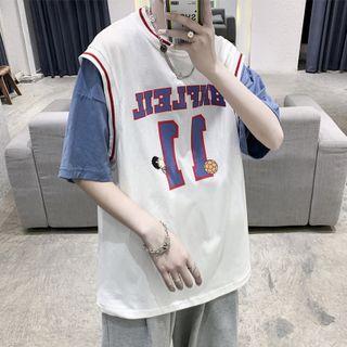 Inset Short Sleeve Print Tank Top