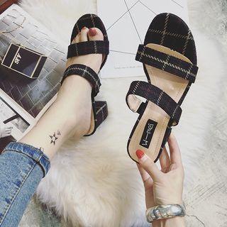 Plaid Block Heel Slide Sandals