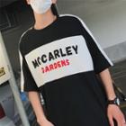 Lettering Color Block Elbow-sleeve T-shirt