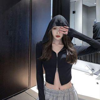 Hooded Zip Cardigan Black - One Size