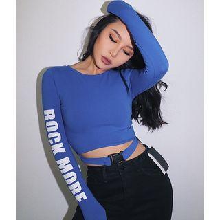 Buckled-hem Lettering Crop T-shirt