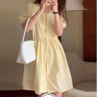 Puff Sleeve Button-up Mini A-line Dress