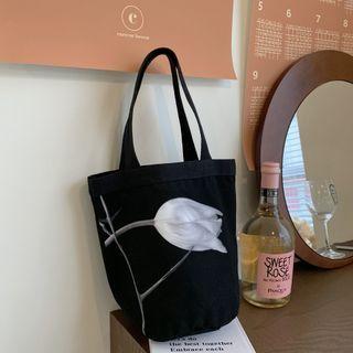 Floral Tote Bag White Floral - Black - One Size