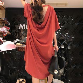 Elbow-sleeve Backless T-shirt Dress