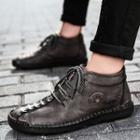 Stitched Trim Fleece-lined Faux Leather Lace-up Ankle Boots