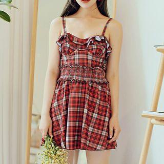 Ruffled Plaid Swim Dress
