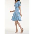 Floral Chain-pattern Flared Wrap Dress