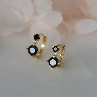 Rhinestone Sterling Silver Hoop Earring 1 Pc - Gold - One Size