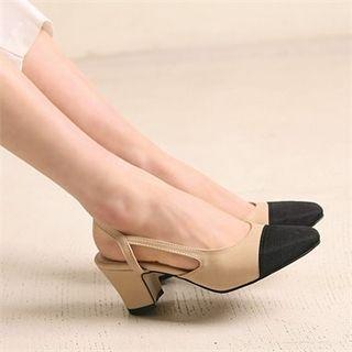 Two-tone Chunky-heel Sling-back Pumps
