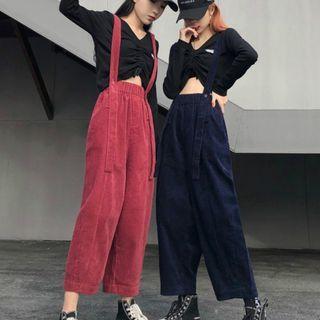 Suspender Wide-leg Corduroy Pants
