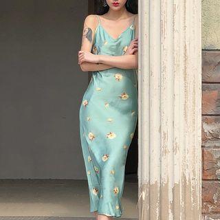 Rose Printed Sleeveless Dress Green - One Size