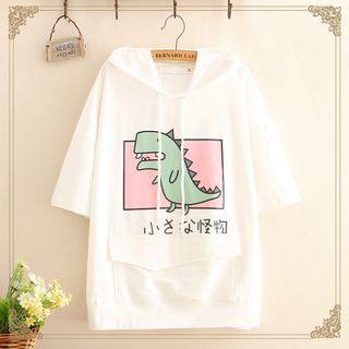 Short-sleeve Hooded Dinosaur Print T-shirt