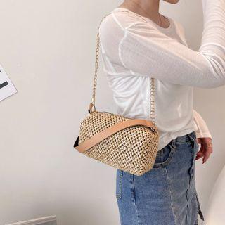 Chain Strap Straw Bucket Bag