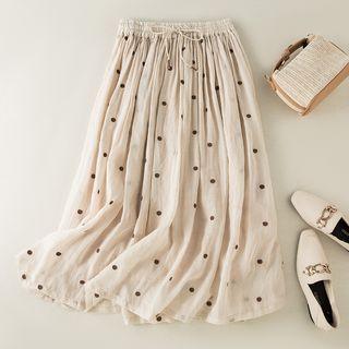 Dotted Linen Midi A-line Skirt
