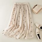 Dotted Linen Midi A-line Skirt