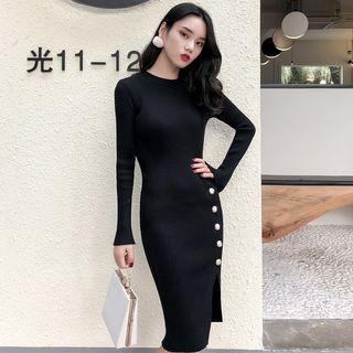 Split-hem Midi Knit Sheath Dress