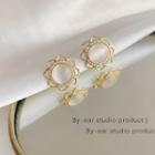 Flower Cat Eye Stone Sterling Silver Earring E4092 - 1 Pair - Gold - One Size