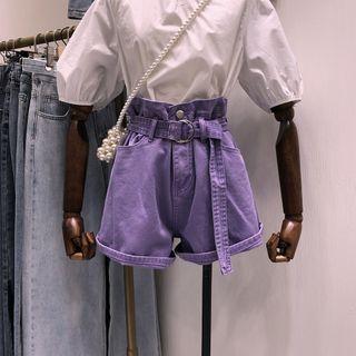 High-waist Belted Wide-leg Denim Shorts