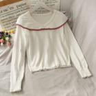 Contrasted Sailor-collar Light Knit Top White - One Size