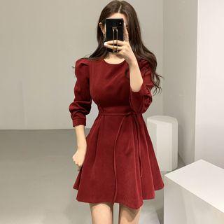 3/4-sleeve Mini A-line Velvet Dress