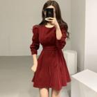 3/4-sleeve Mini A-line Velvet Dress