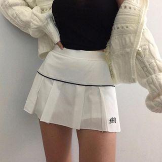 Embroidered Mini A-line Pleated Skirt