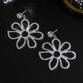 Rhinestone Flower Drop Earring 1 Pair - Silver Pin - Silver - One Size