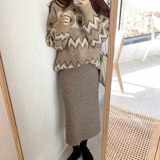 Patterned Loose-fit Sweater Beige - One Size