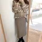 Patterned Loose-fit Sweater Beige - One Size