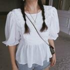 Elbow-sleeve Lace Up Back Blouse
