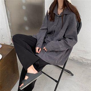 Front Pocket Long-sleeve Plain Shirt