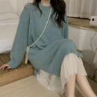 Slit Sweater / Long-sleeve Midi A-line Mesh Dress