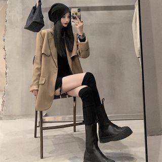 Mock-neck Plain Skinny Dress / Plain Loose-fit Blazer