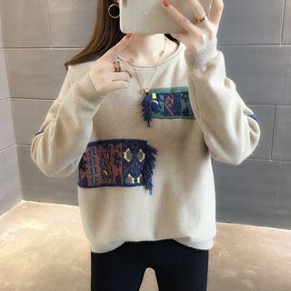 Patterned Fringed Sweater