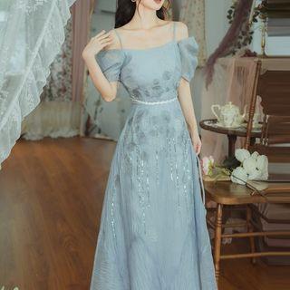 Detachable Sleeve Midi A-line Dress